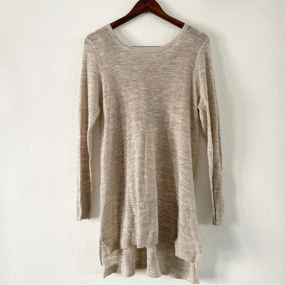 Lace Up Back Pull Over Knit Sweater Beige Lightweight Size XL Cotton Blend - Picture 12 of 12
